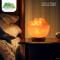Fire Bowl Style Salt Lamp / with Rock Salt Chunks