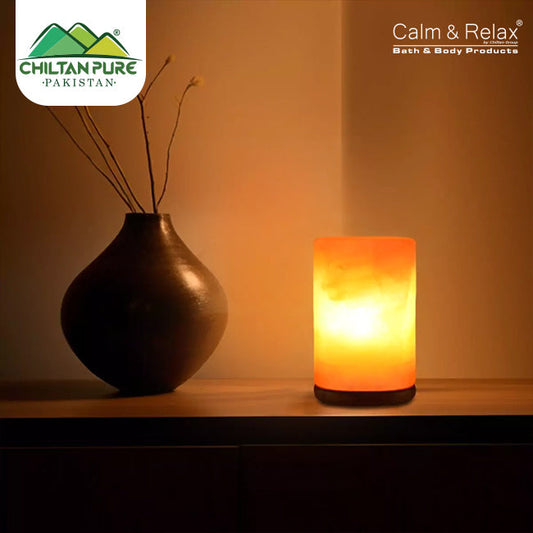 Cylinder Shape with Natural Rock Pink Salt Lamp