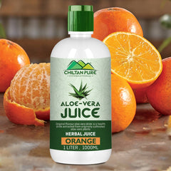 Aloe vera juice orange Vitamin C ke sath glass mein