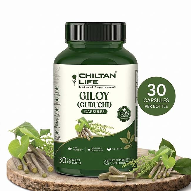 Giloy Capsule 100% Natural Giloy Tablets 30 Per Bottle 500mg - ChiltanPure