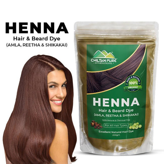 Henna Hair and Beard Dye (Amla, Retha, Shikakai) – Boosts Hair Growth, Prevents Dandruff, Makes Hair Strong & Shiny 200gm - Mamasjan