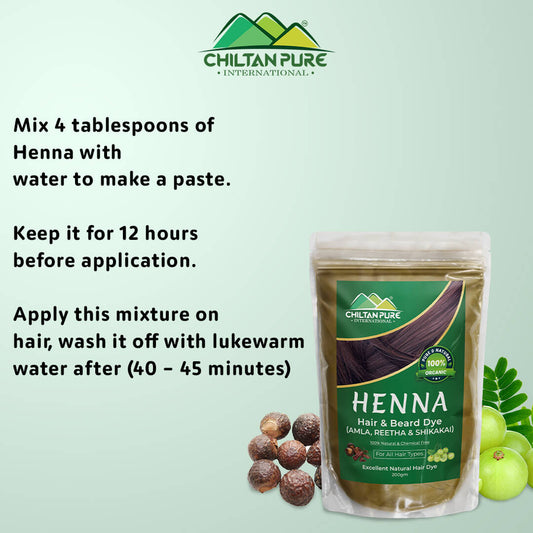 Henna Hair and Beard Dye (Amla, Retha, Shikakai) – Boosts Hair Growth, Prevents Dandruff, Makes Hair Strong & Shiny 200gm - Mamasjan