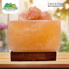 Fire Cube Shape Bowl Salt Lamp / with Rock Salt Chunks