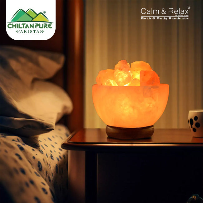 Fire Bowl Style Salt Lamp / with Rock Salt Chunks