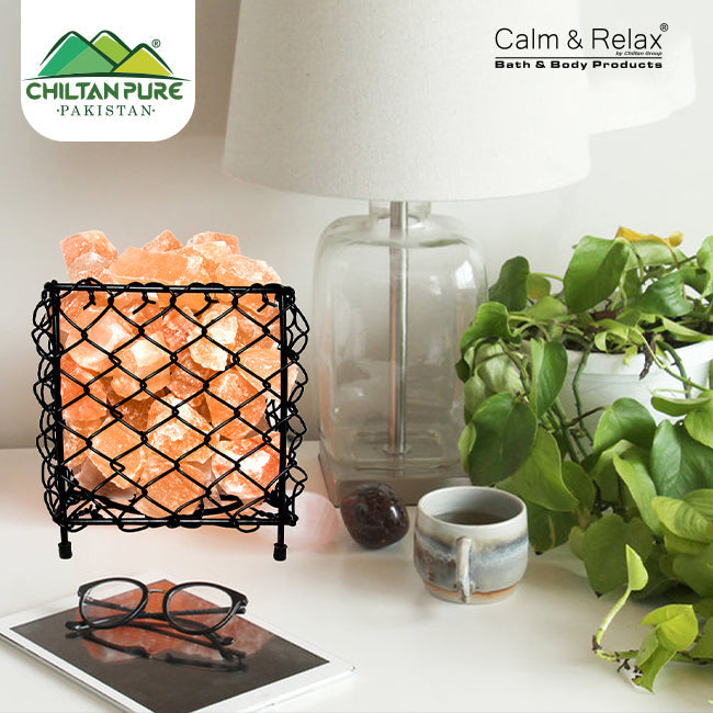 Square Shape Metal Basket Crystal Salt Lamp / with Salt Chunks