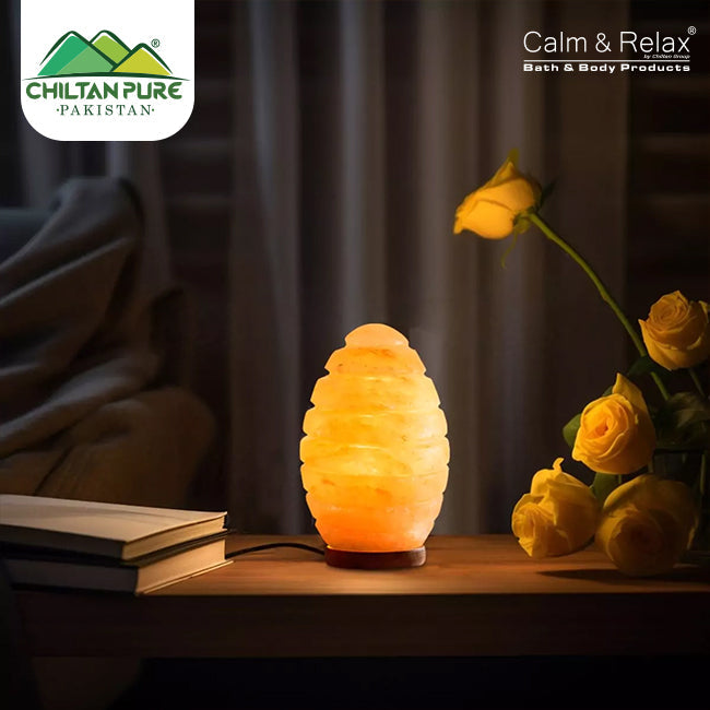 Egg Shape Lines Pink Salt Lamp