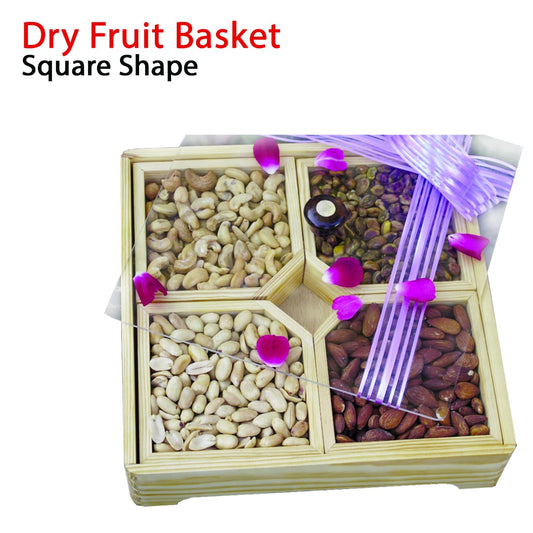 Square - Shaped Dry Fruits Basket - with Almonds , Pistachios , Cashews , and Peeled Peanuts - Nutty Treat to Share Love with Loved Ones