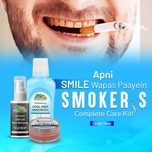 Kit For Smokers - Mint Mouthwash, Charcoal Whitening, Lip Balm Trio Complete Kit For Smokers