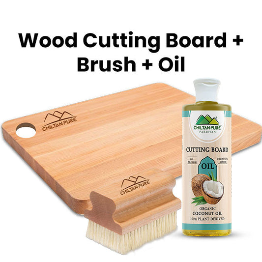 Premium Wooden Cutting Board Trio - Fine Quality Cleaning Brush and Shine / Maintaining Oil