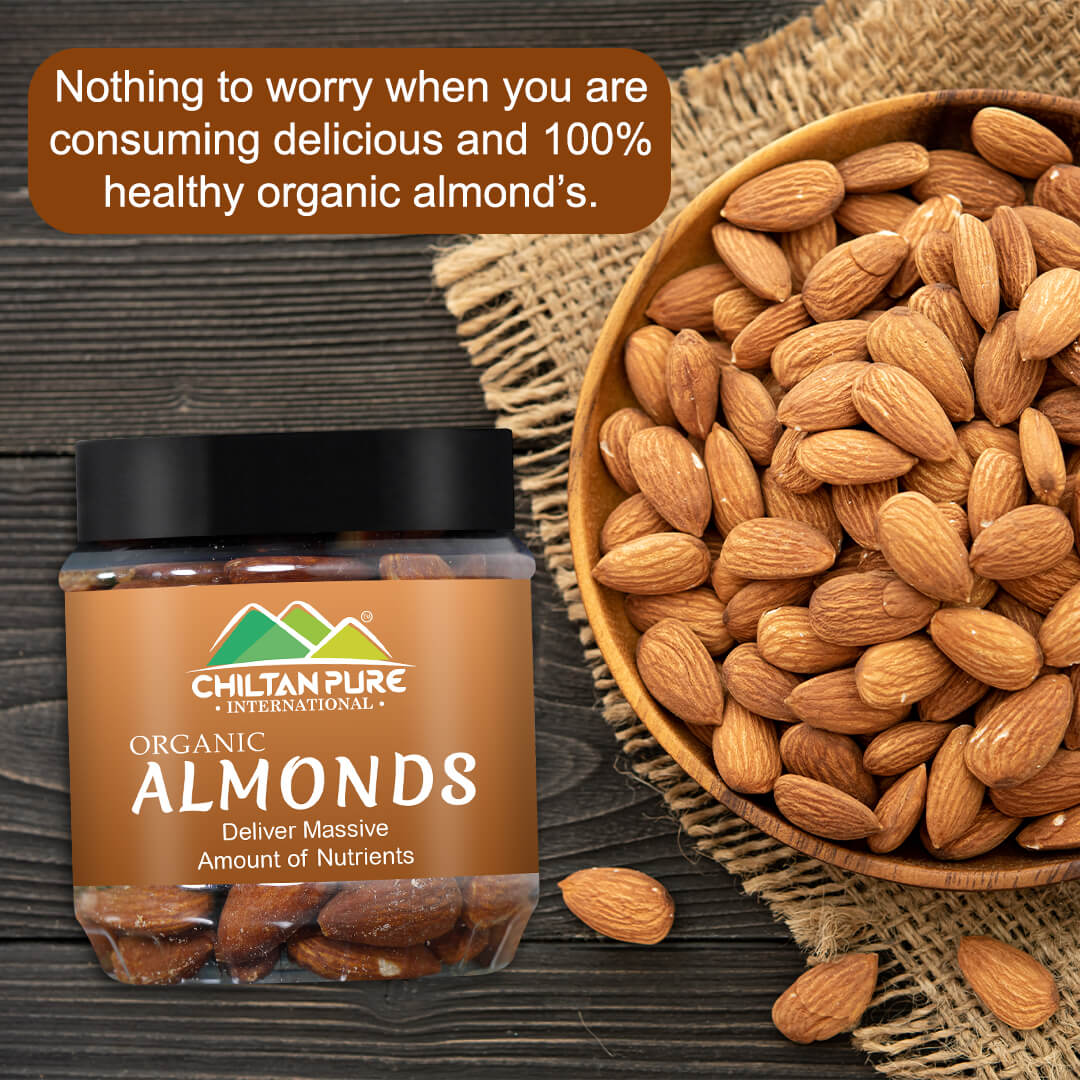 Almond Nuts – High in Fiber & protein, Helps lower blood pressure, Reduce hunger & promotes weight loss – 100% pure organic 180gm - ChiltanPure