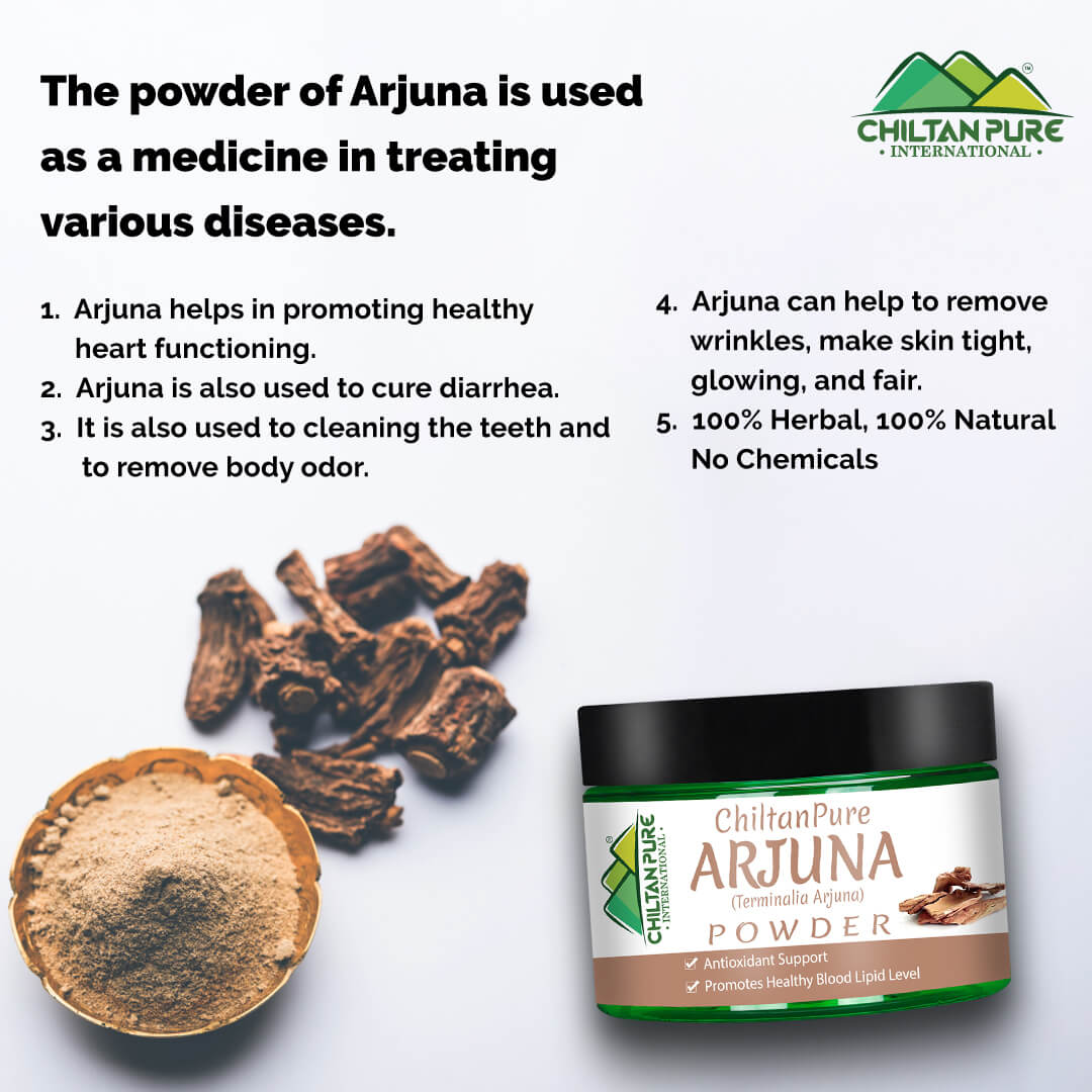 Arjuna Powder (Terminalia Arjuna) – Contains Antioxidants, Supports Cardiovascular Health, Promotes Healthy Blood Lipid levels & Immunity 65mg - ChiltanPure