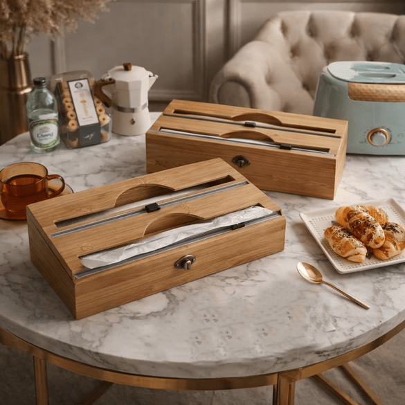 Bamboo Wrap Dispenser with Cutter – Plastic, Foil & Wax Paper Organizer for Kitchen Drawer or Wall Mount - ChiltanPure