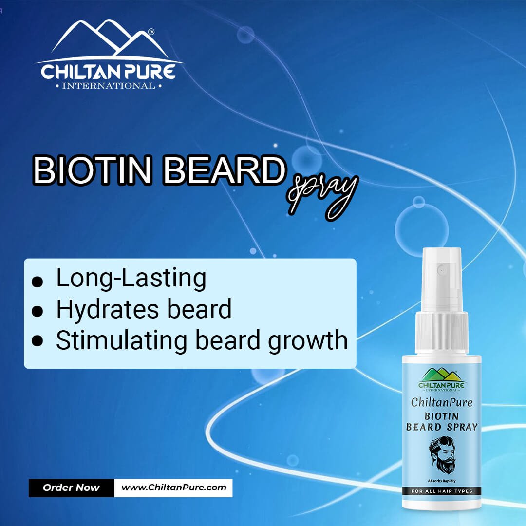 Biotin Beard Spray – Long Lasting Formula, Boosts Healthy Beard Shine, Hydrates Beard, Absorbs Rapidly 50ml - ChiltanPure