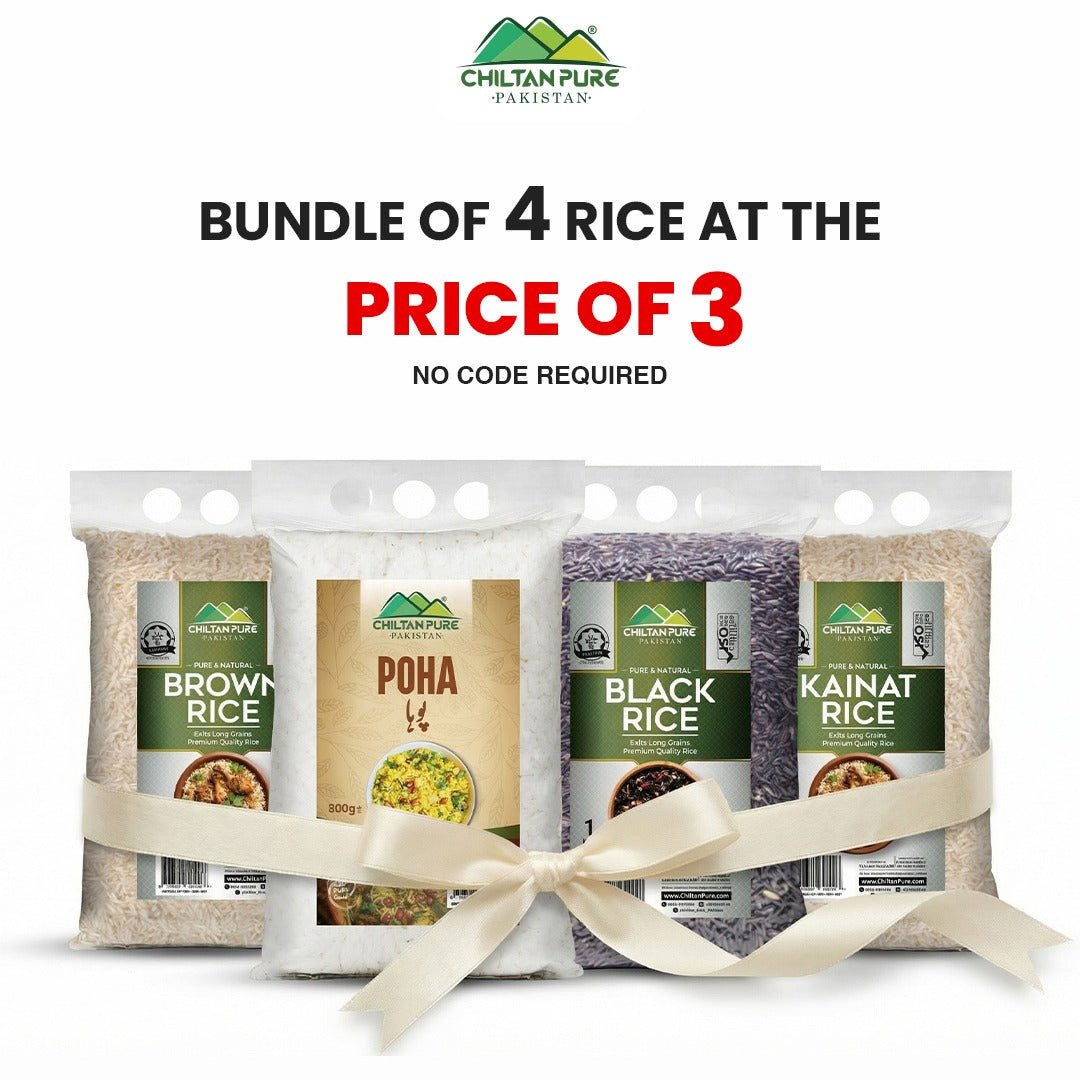 Bundle Of 4 Rice At The Price Of 3 / Black Rice / Brown Rice / Kainat Rice / Poha - ChiltanPure