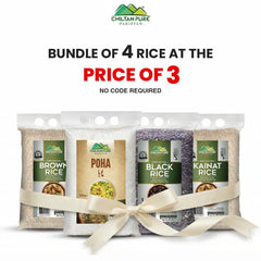 Bundle Of 4 Rice At The Price Of 3 / Black Rice / Brown Rice / Kainat Rice / Poha - ChiltanPure