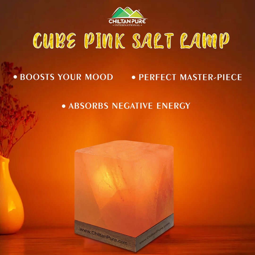 Cube Pink Salt Lamp [Large] – a necessity for the rest, Calming amber, boosts mood, creates relaxing environment -100% natural salt - ChiltanPure