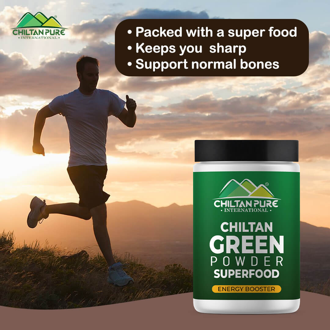 Green Powder – Contains vitamin C & K, Boosts your metabolism, Improves energy levels & heart health – 100% pure organic 140g - ChiltanPure