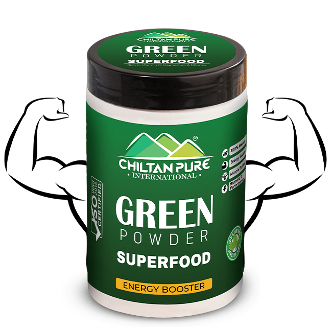 Green Powder – Contains vitamin C & K, Boosts your metabolism, Improves energy levels & heart health – 100% pure organic 140g - ChiltanPure