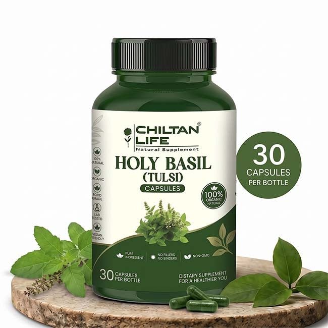 Holy Basil Capsule 100% Natural Holy Basil Tablets 30 Per Bottle 500mg - ChiltanPure