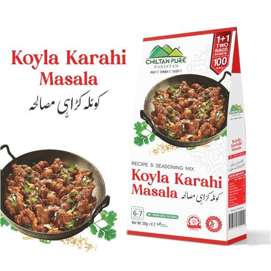 Koyla Karahi Masala / کوئلہ کڑاہی مصالحہ / Koyla Karahi Masala Recipe / 50gm± 1+1 ( 2 Packet) Inside Box - ChiltanPure