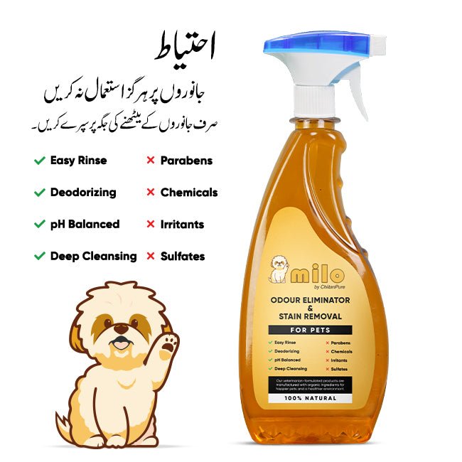 Milo Pet Odour Eliminator & Stain Removal – Natural Bio-Enzymatic Formula, Eliminate Pet’s Bad Odour & Remove Tough Stains 500ml - ChiltanPure