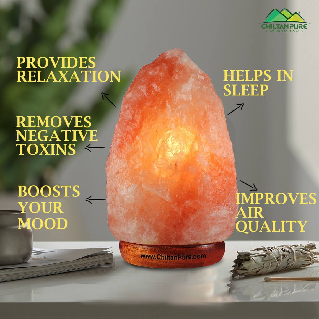 Natural Pink Salt Lamp [Large] – Set up a luxurious interior, emits calming amber, light up room, boosts mood & improves sleep – 100% natural salt - ChiltanPure