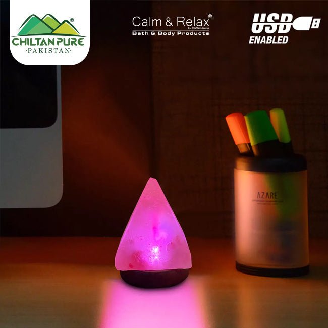 Pyramid Shape USB Pink Salt Lamp with Multicolored LED Bulb - ChiltanPure