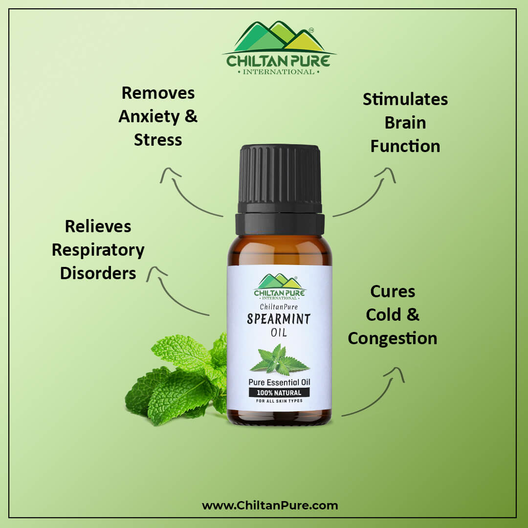 Spearmint Essential Oil – Disinfectant, Stimulates Brain Function, Relieves Spasms, Cures Cold & Congestion - ChiltanPure