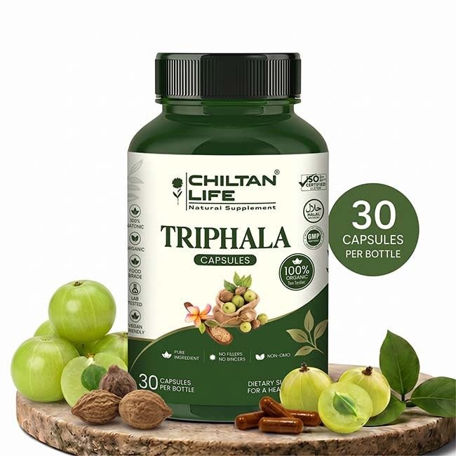Triphala Capsule 100% Natural Triphala Tablets 30 Per Bottle - ChiltanPure