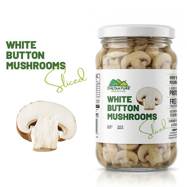 White Button Mushrooms Sliced / سلائسڈ سفید بٹن مشرومز / Sliced Safaid Button Mushrooms - ChiltanPure